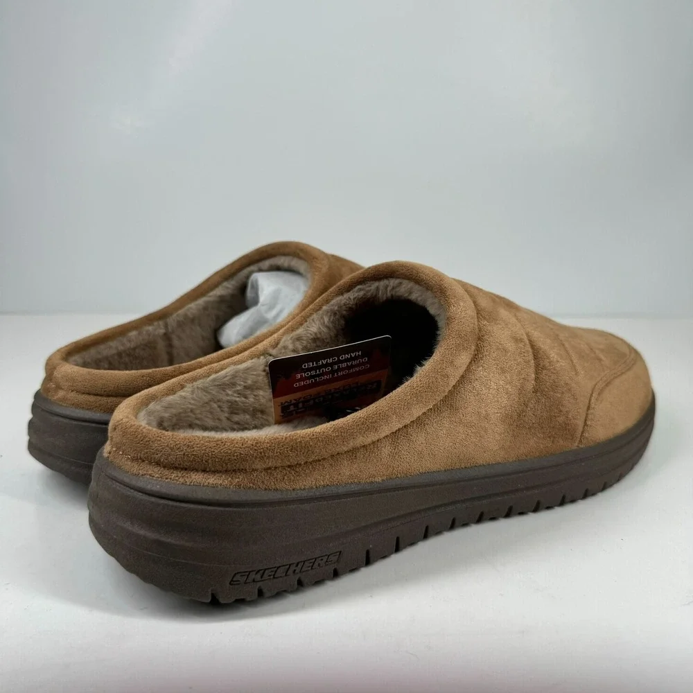 Skechers Murette Garvanza Men's US 10 Tan Quilted Faux Fur Mule Slippers 204636